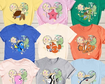 Camiseta de Disney Buscando a Nemo, Nemo con todos los personajes, Disneyland: Marlín, Coral, Dory y Squirt, Disneyland: camiseta familiar a juego