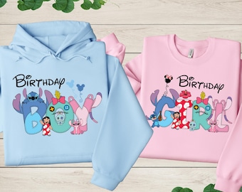 Stitch and Angel Birthday Sweatshirt, Stitch Birthday Boy Shirt, Stitch Birthday Girl Shirt, Disney Stitch Shirt, Stitch Alphabet Shirt