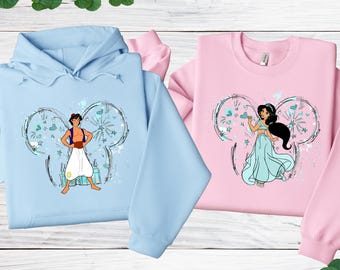 Disney Princess Jasmin and Aladdin Sweatshirt, Disney Princess Shirt, Disney Couple Shirt, Disney Trip Sweatshirt, Disney Matching Shirt