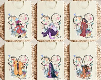 Disney Villain Shirt, Ursula, Cruella, Captain Hook, Sendrom, Scar Shirt Watercolor Disneyland Shirt, Disney Trip Villain Matching Shirt