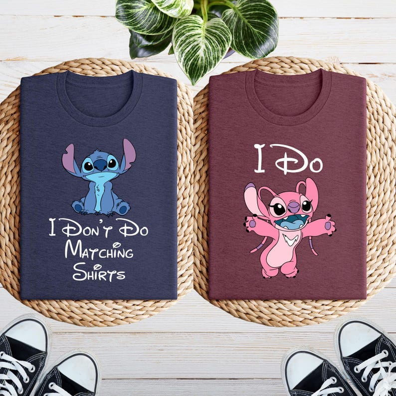 Chemise couple point et ange, chemises Disney assorties pour couple personnalisées, chemise assortie au point, t-shirt Disney personnalisé, T-shirt Lilo et Stitch image 2