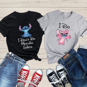 Chemise couple point et ange, chemises Disney assorties pour couple personnalisées, chemise assortie au point, t-shirt Disney personnalisé, T-shirt Lilo et Stitch image 4