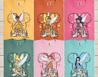 Camiseta a juego de Campanilla y sus amigos Comfort Colors®, camiseta de princesas de hadas de Disney, camiseta de princesas negras, Silvermist, Iridessa Rosetta, Fawn