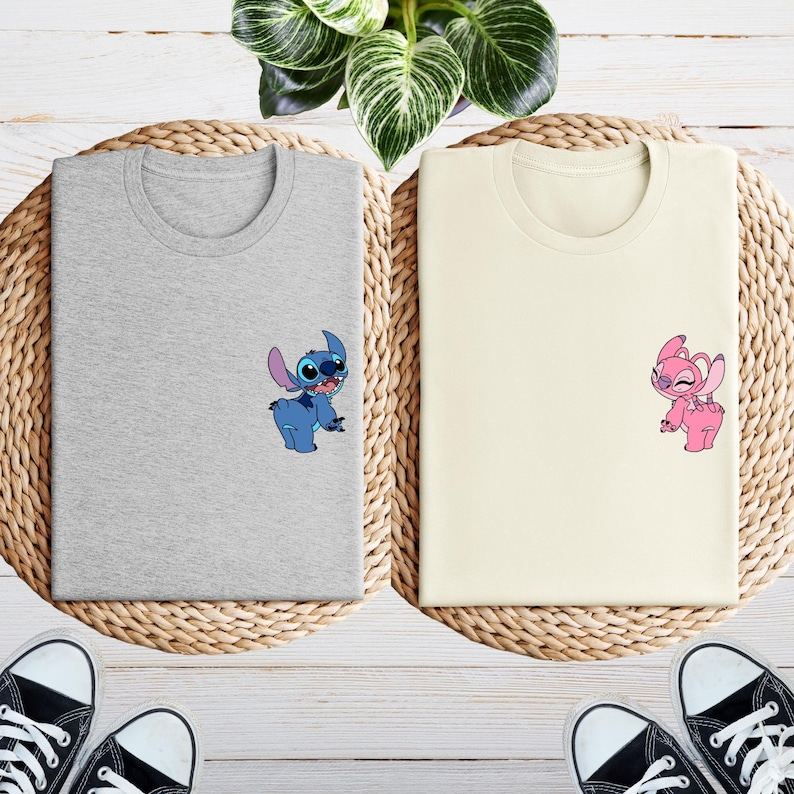 Stitch and Angel Couple Shirt, Couples Disney Shirts, Stitch Couple Matching Shirt, Disney Couple Shirt, Custom Disney Trip Shirt immagine 1