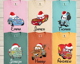Comfort Colors® Disney Cars Christmas Matching Shirt, Lightning Mcqueen Xmas Toddler T-Shirt