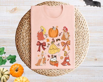 Camiseta de Halloween de princesas Disney, camiseta grupal de princesas de Halloween, camiseta familiar de temporada espeluznante: Ariel, Aurora, Bella, Elsa, Tiana