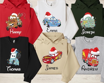 Disney Cars Christmas Personalized Sweatshirt, McQueen And Sally Matching Hoodie, Disney Custom Cars Sweater, Cars Movie Sweatshirt