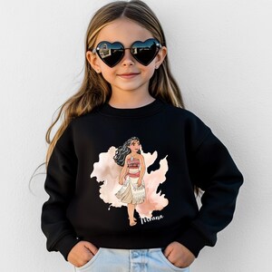 Sudadera de princesas Disney, sudadera con capucha para fiesta de cumpleaños de Disney, camiseta a juego para niñas Disney, Campanilla, Aurora, Rapunzel, Tiana, Moana, Bella imagen 4