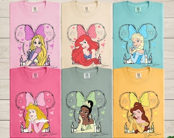 Comfort Colors® Disney Princess Custom Name Shirt, Disney Princess Birthday Shirt, Watercolor Personalized Princess Tee, Ariel, Belle, Moana