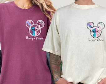 Comfort Colors® Custom Disney Stitch and Angel Couple Shirt, Lilo and Stitch Tees, Personalized Disney Lilo Stitch Shirts, Disney Custom
