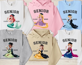 Disney Princess Graduation Sweatshirt, Disney Princess Senior Class Hoodie, Last Day of School Sweater, Aurora, Tiana, Ariel, Tinkerbell