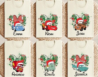 Disney Cars Characters Christmas Matching Shirt, Christmas Disney Shirts for Kids, Lightning Mcqueen, Mater, Sally, Mack, Guido T-Shirt