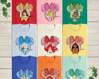 Disney Princess Shirt, Disney Princess Birthday T-Shirt, Watercolor Disney Princess Shirts, Princess Matching Tee, Tiana, Ariel, Moana Tee