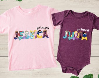 Disney Princess Alphabet Shirt, Disney Princess Birthday Shirt, Custom Disney Princess Shirt, Princess Matching Tee, Tiana, Ariel, Rapunzel