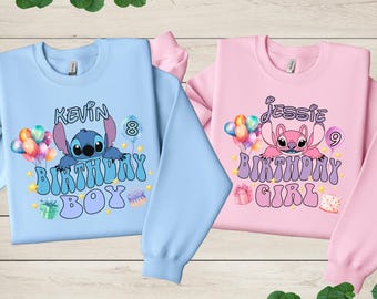 Stitch Birthday Boy Sweatshirt, Angel Birthday Girl Hoodie, Disney Stitch and Angel Shirt, Lilo and Stitch, Disney Custom Birthday