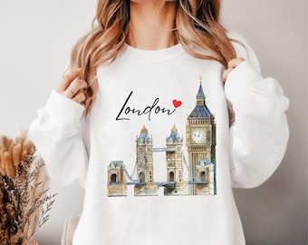 Sudadera con capucha de Londres, sudadera con capucha de Londres, regalo para viajeros, camiseta con el mensaje "London Vibes", sudadera con capucha del Tower Bridge, camiseta del Big Ben