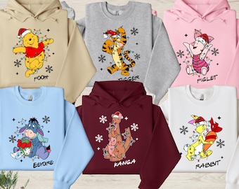 Sudadera navideña a juego de Winnie the Pooh, sudadera con capucha del grupo Disney Pooh, suéter navideño Disney, camiseta navideña para niños pequeños, tigre, cerdito, Ígor