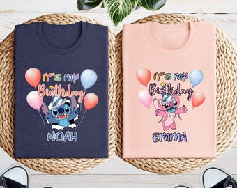 Stitch Custom Birthday Shirt, Disney Birthday Shirt, Stitch and Angel Shirt, Personalized Birthday Shirt, Birthday Girl T-Shirt, Lilo Stitch