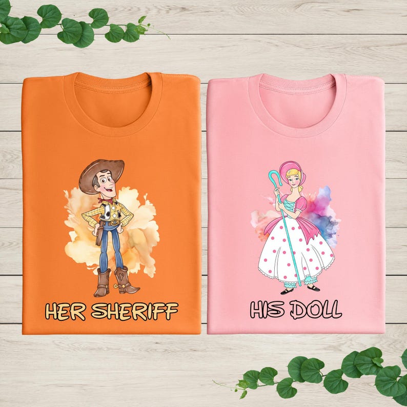 Camiseta de pareja de Toy Story, camiseta a juego de pareja de Woody y Bo Peep, camiseta de San Valentín de Toy Story, camiseta de su sheriff y su muñeca, camiseta a juego de pareja de Disney imagen 2