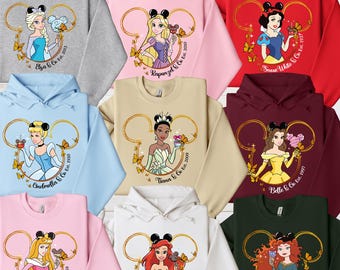 Disney Princess Sweatshirt, Disney Birthday Party Hoodie, Disney Girls Matching Shirt, Tinkerbell, Aurora, Rapunzel, Tiana, Cinderella