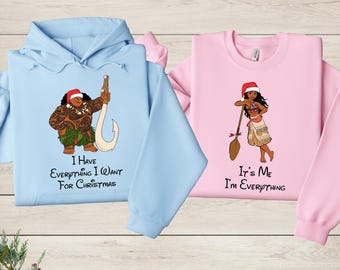 Princess Moana Maui Christmas Sweatshirt, Disney Couple Matching Sweatshirt, Disneyland Trip Xmas Shirt, Moana Couple Hoodie