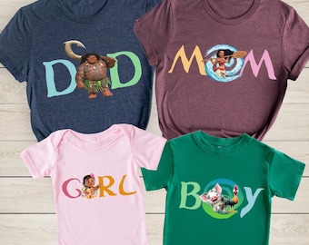 Disney Moana Family Matching Shirt, Custom Moana Shirt, Moana Mom Dad Shirt, Disney Family Trip Shirt,  Moana Maui Heihei and Pua Shirt