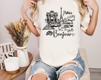 Bonjour Paris Shirt, Eiffel Tower Shirt, Gift for Traveler, France Paris Trip Shirt, Travel to France Shirt, Paris Vacation T-Shirt