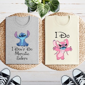Chemise couple point et ange, chemises Disney assorties pour couple personnalisées, chemise assortie au point, t-shirt Disney personnalisé, T-shirt Lilo et Stitch image 1
