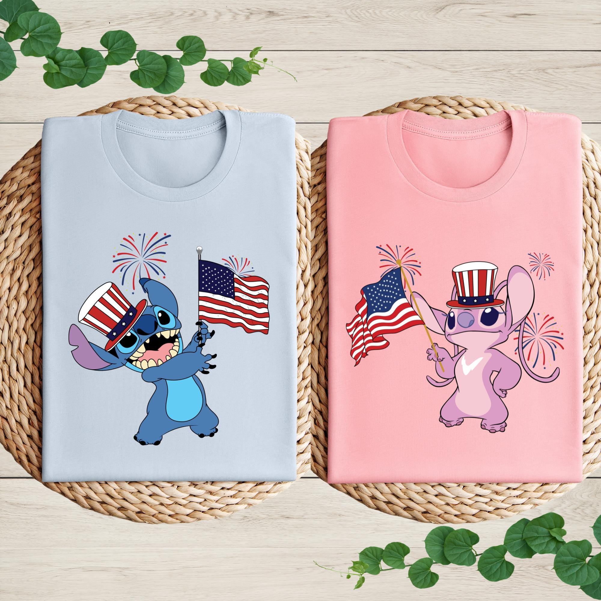 Camiseta de pareja de Stitch Angel del 4 de julio, camiseta a juego de pareja de Disney del 4 de julio, camiseta de Disney América, camiseta del Día de la Independencia de Lilo y Stitch