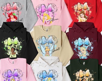 Disney Princess Sweatshirt, Disney Birthday Party Hoodie, Disney Girls Matching Shirt, Tinkerbell, Aurora, Rapunzel, Tiana, Cinderella