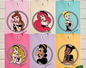 Comfort Colors® Disney Punk Princess Shirt, Disney Rocker Princess Shirt, Tattoo Princess Shirt, Tiana, Ariel, Elsa, Tinkerbell Shirt
