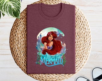 Disney Princess Black Little Mermaid Shirt, Disney Black Ariel Shirt, Disney Trip Tee, Watercolor Disney Princess T-Shirt, Black Mermaid Tee