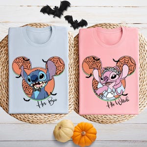 Disney Stitch Angel Halloween Shirt, Stitch Angel Halloween Matching Tee, His Witch Her Boo Shirt, Halloween Couple Shirt, Disney Halloween