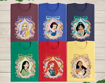Disney Princess Coquette Shirt, Disney Princess Family Shirt, Watercolor Disney Princess Matching T-Shirt, Elsa, Belle, Tiana, Ariel