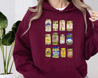 Vintage Canned Pickles Hoodie, Pickle Sweatshirt, Pickle Fans Sweater, Food Crewneck Sweatshirts