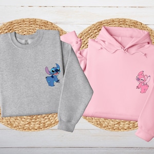 Stitch and Angel Couple Sweatshirt, Stitch Couple Matching Hoodie, Disney Couple Shirt, Disney Trip Sweater, Couples Disney Shirts
