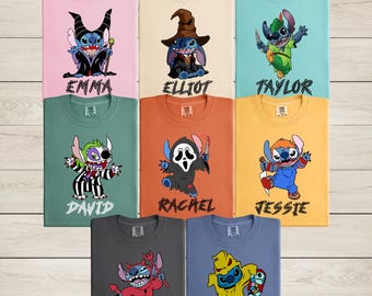 Comfort Colors® Stitch Halloween Personalized Group Matching Shirt, Disney Lilo and Stitch Custom Family Tee, Spooky Season T-Shirt