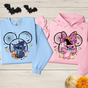 Stitch Halloween Couple Sweatshirt, Angel Stitch Couple Matching Hoodie, Stitch Spooky Season Sweater, Stitch Personalized Halloween Costume