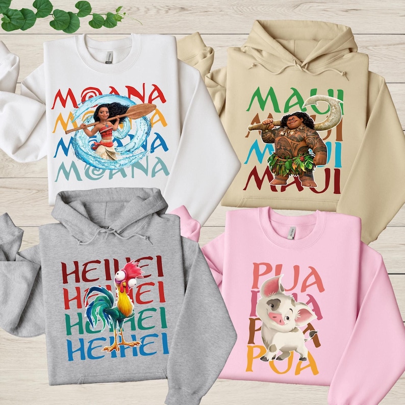 Disney Princess Moana Maui Heihei Pua Sweatshirt, Disney Matching Sweatshirt, Disneyland Trip Shirt, Moana Hoodie, Disney Family Matching image 1