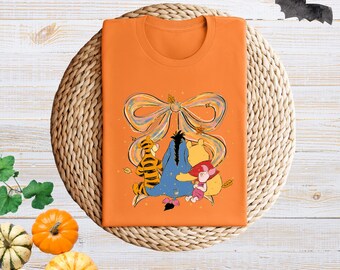 Camiseta de Halloween de Winnie the Pooh, camiseta de truco o trato, disfraz vintage de Halloween, camiseta de Pooh, tigre, Ígor, cerdito y calabaza de otoño.