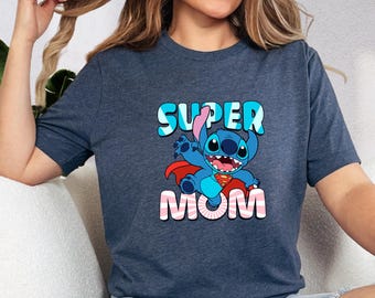 Camiseta de Stitch de Disney, Súper Mamá, Camiseta del Día de la Madre de Disney, Camiseta de Mamá Stitch, Regalo para Mamá de Disney, Camiseta para Mamá viajera de Disney, Camiseta para Mamá fan de Stitch