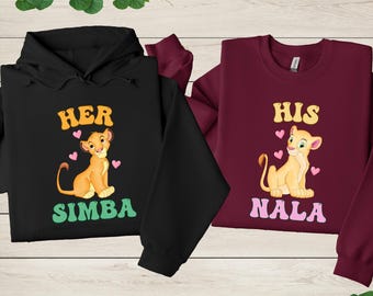 Sweat-shirt assorti couple Roi Lion, sweat à capuche His Nala Her Simba, pull Simba et Nala, sweat à capuche Animal Kingdom, sweat Disneyland Trip