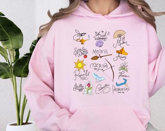 Disney Princess Signature Sweatshirt, Watercolor Coquette Princess Hoodie, Disney Princess Birthday Sweater, Aurora, Tiana, Ariel, Belle