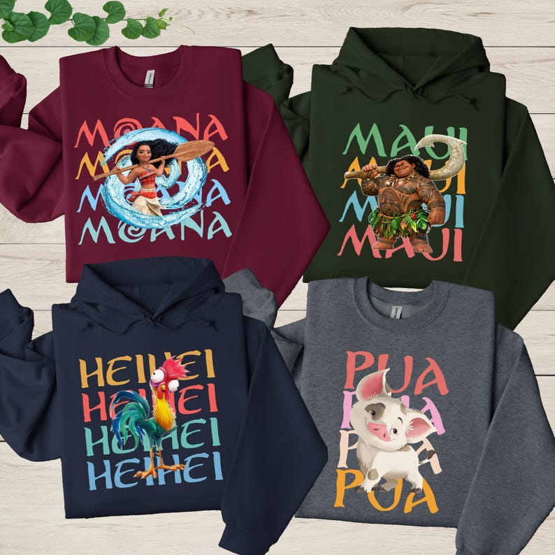 Disney Princess Moana Maui Heihei Pua Sweatshirt, Disney Matching Sweatshirt, Disneyland Trip Shirt, Moana Hoodie, Disney Family Matching image 3