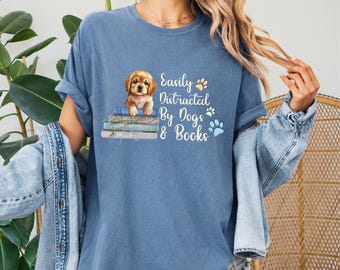Comfort Colors Dog and Books T-Shirt, Dog Lover Gift