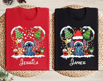 Camiseta navideña a juego de Lilo y Stitch, camiseta con luces navideñas, camiseta navideña de Disney, camiseta navideña grupal, camiseta divertida de Stitch