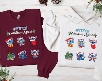 Disney Stitch Christmas Sweatshirt, Disney Christmas Matching Hoodie, Lilo and Stitch Shirt, Disneyland Christmas Sweatshirt