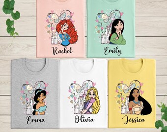 Disney Princess Shirt, Disney Princess Birthday Shirt, Watercolor Disney Princess T-Shirt, Princess Matching Tee, Tiana, Ariel, Moana, Belle