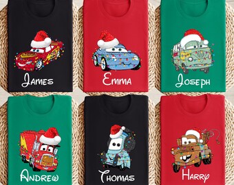 Camiseta personalizada navideña de Cars de Disney, camisetas a juego de McQueen y Sally, camiseta personalizada de Cars de Disney, camiseta de la película Cars, regalo de Cars de Disney