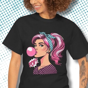 Retro Pop Art Bubblegum T-shirt, Vintage Inspired, Rockabilly Apparel, Rockabilly Fashion,  Gift For Mom, Girlfriend, Retro T-shirt